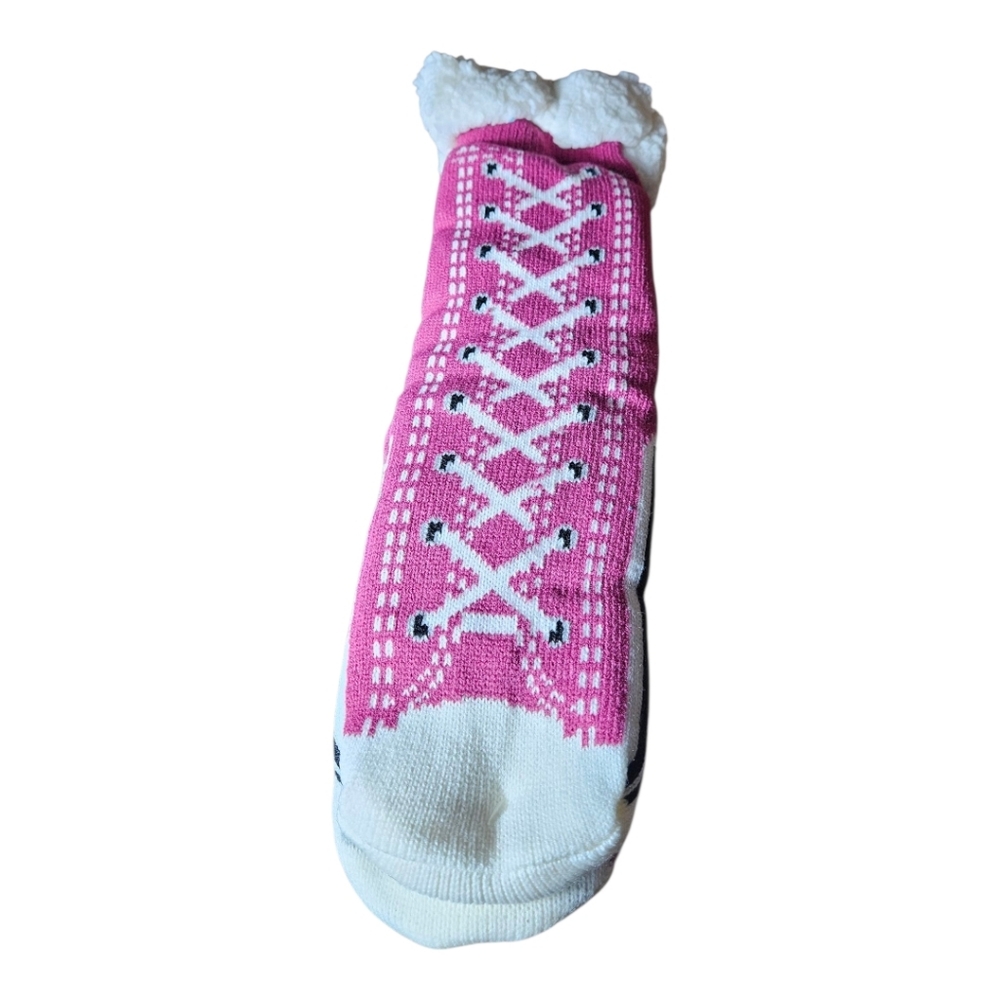 NWT Pink and White Fuzzy Knit Socks One Size.